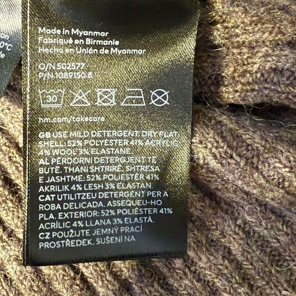 H&M Dark Brown Ribbed Turtleneck Wool Acrylic Blend Sweater Medium #720 - Picture 5 of 5
